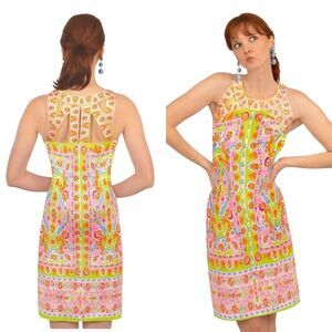 Gretchen Scott Isosceles Sheath Dress Pink Green Floral Sleeveless Resort XXL